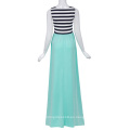 Kate Kasin Mujer Aquamarine Striped Patchwork sin mangas U-cuello maternidad Maxi vestido de tanque KK000676-2